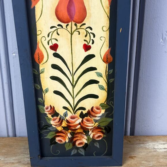 VTG Hand Painted Wood Tole Folk Art Sliding Lid Candle Match Box PA Dutch Style - Picture 13 of 16